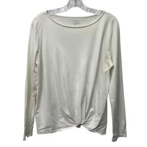 Pure Jill Womens Medium Tie Front White Boat Neck Soft Top Blouse Shirt